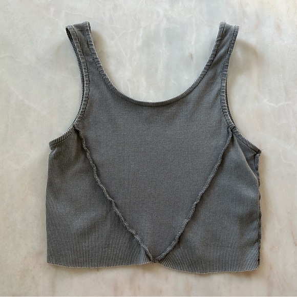 Urban Nation Tops - Urban Nation Raw Seam Ribbed Crop Tank Top